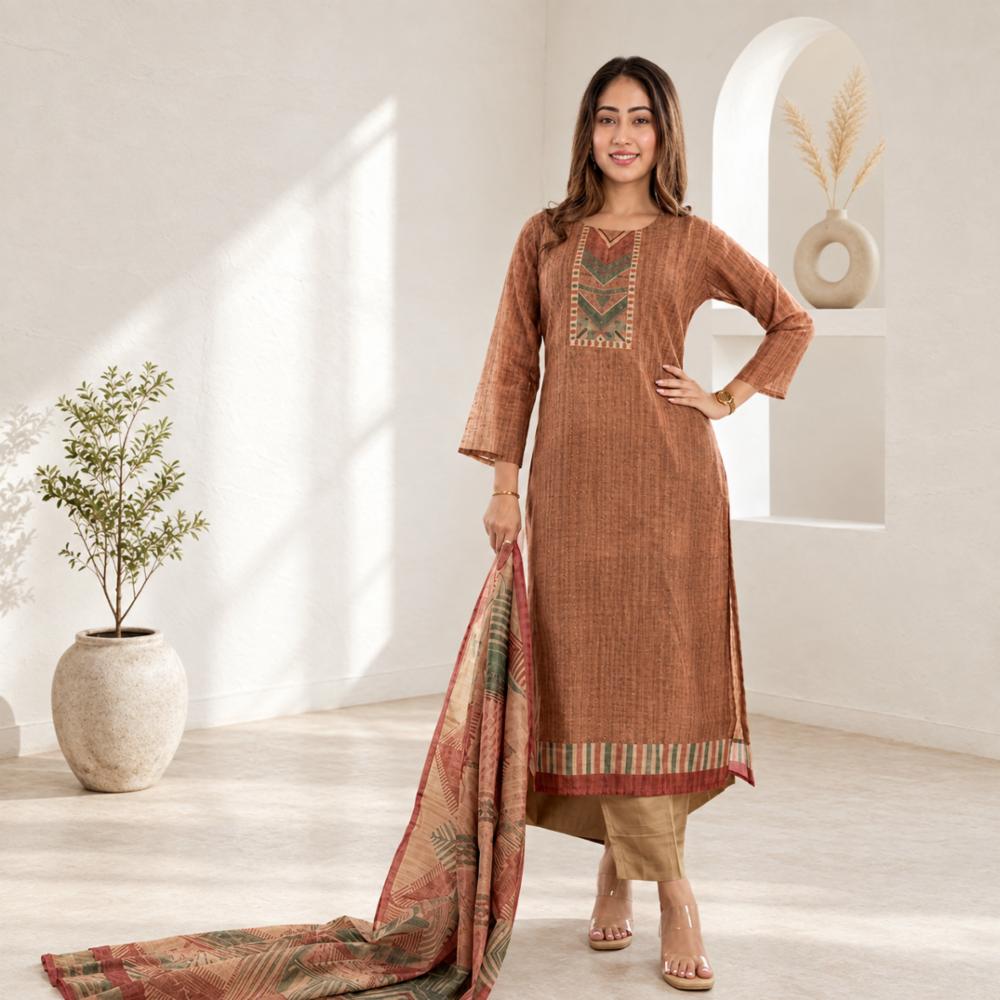 Maheshwari Silk Kurti Pant with Dupatta Set, Traditional Print