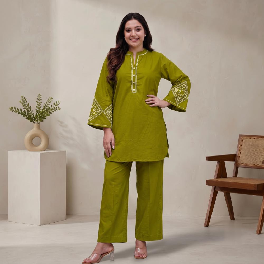 Cotton Embroidery Coord Set with Plazo and Pocket