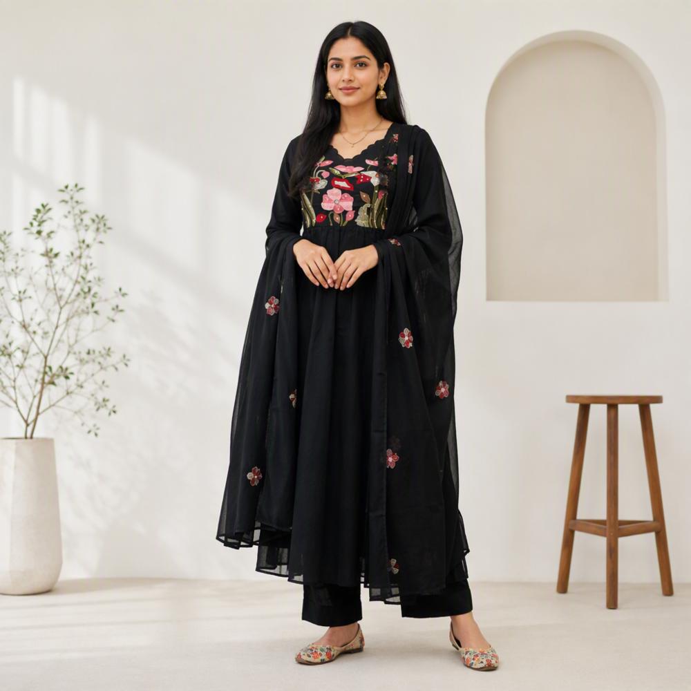 Cotton Embroidered Kurta Set with Pant and Dupatta