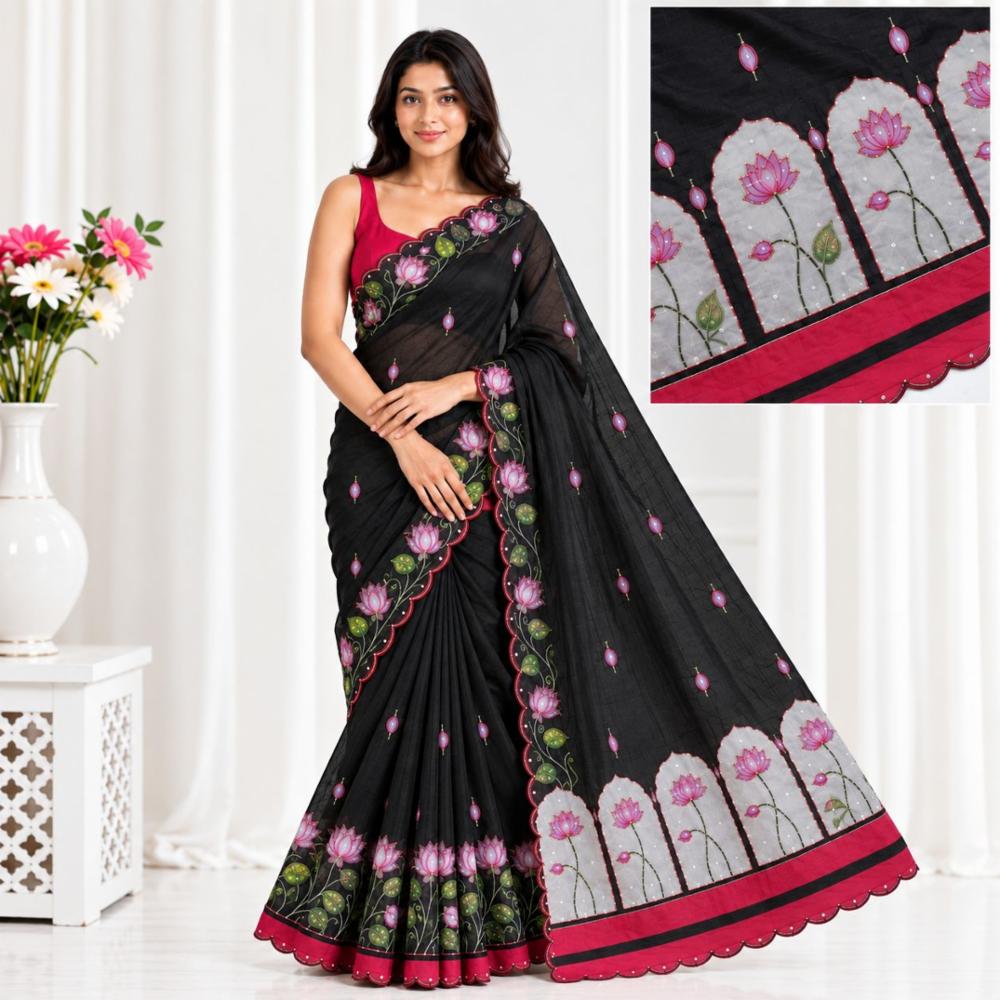Soft Tebby Silk Floral Print Saree with Handwork Blouse