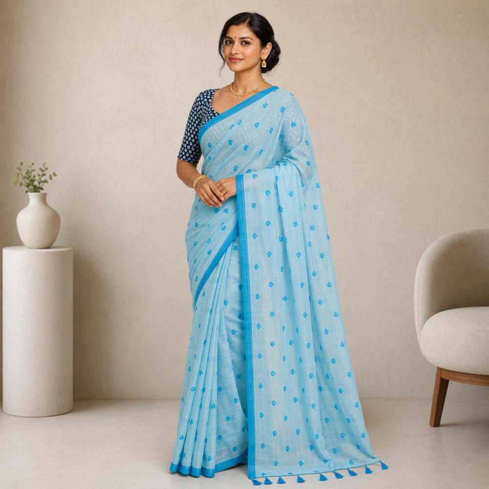 Yellow Mul Cotton Saree with Heart-Shaped Embroidery