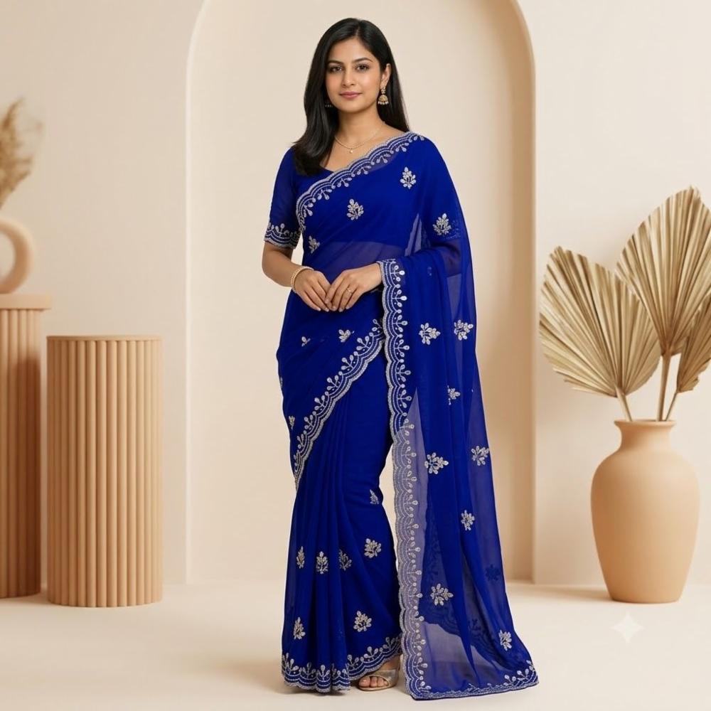 30,30 Royal Georgette Saree with Heavy Handwork Border