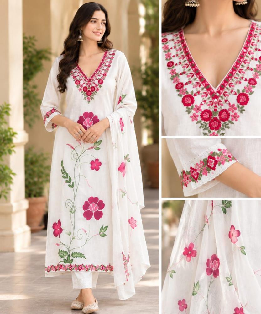 Premium Mal Cotton Embroidery 3 Piece Suit 