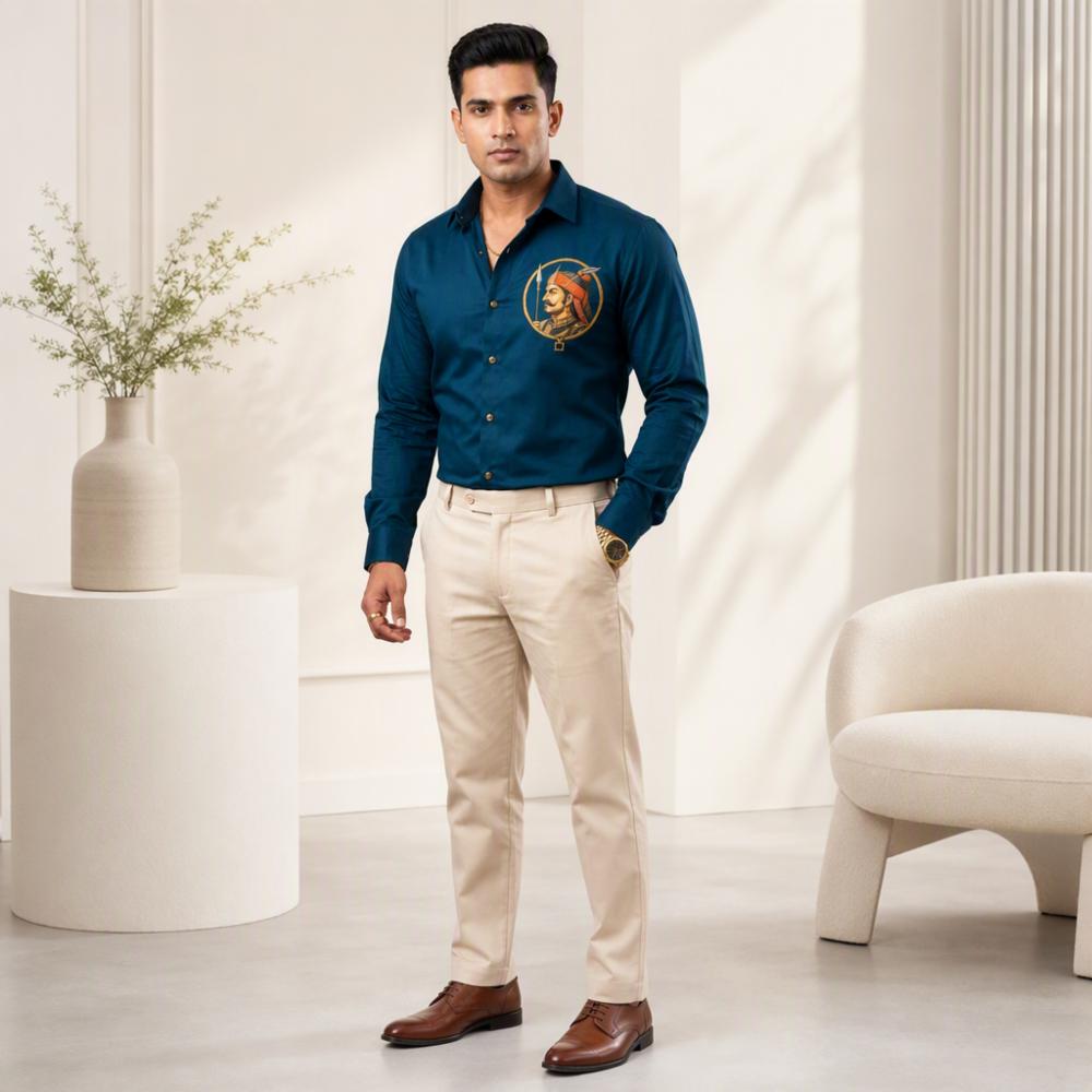 Cotton Shirt & Pant Fabric Set with Maharaja Embroidery