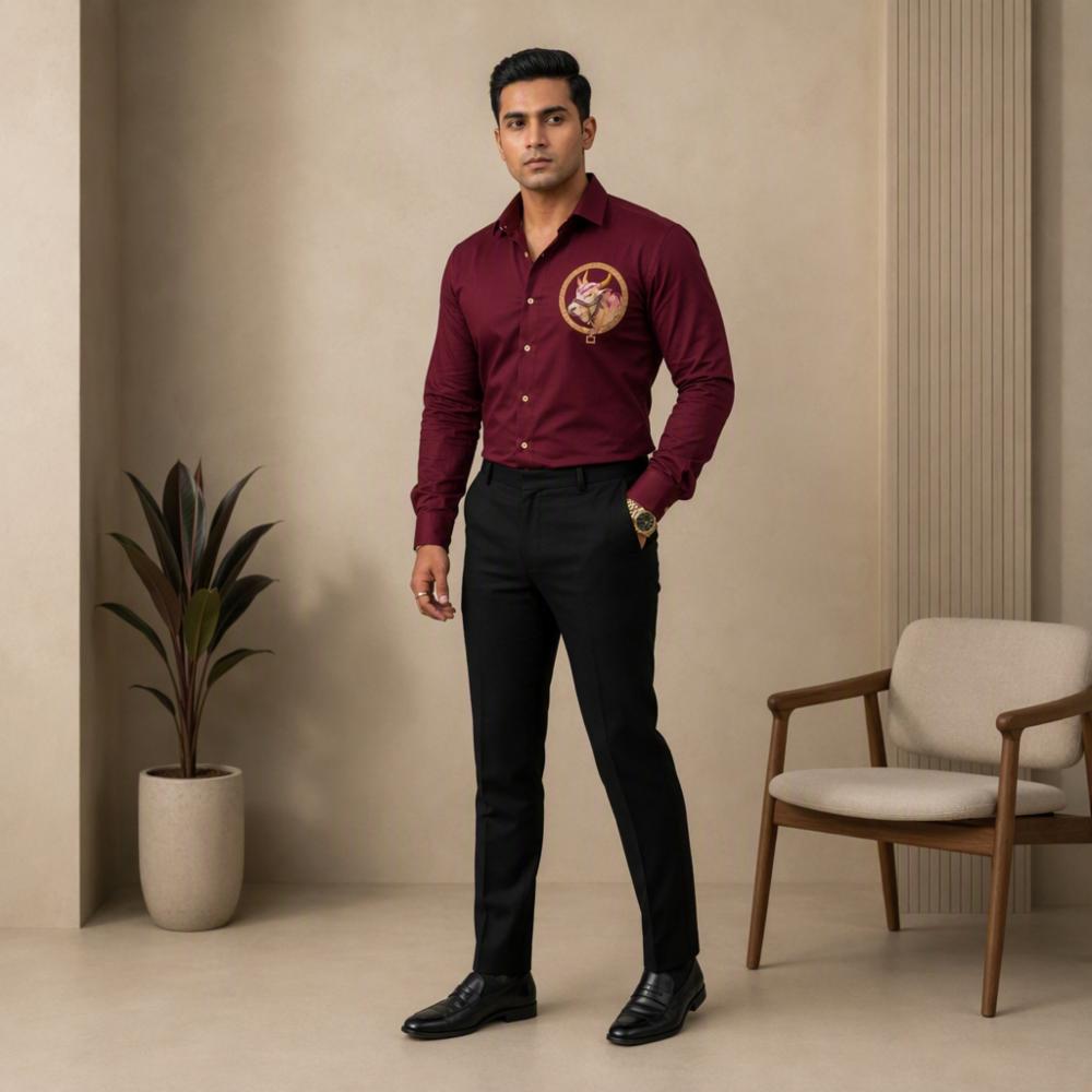 Cotton Blend Shirt and Black Pant Fabric Set