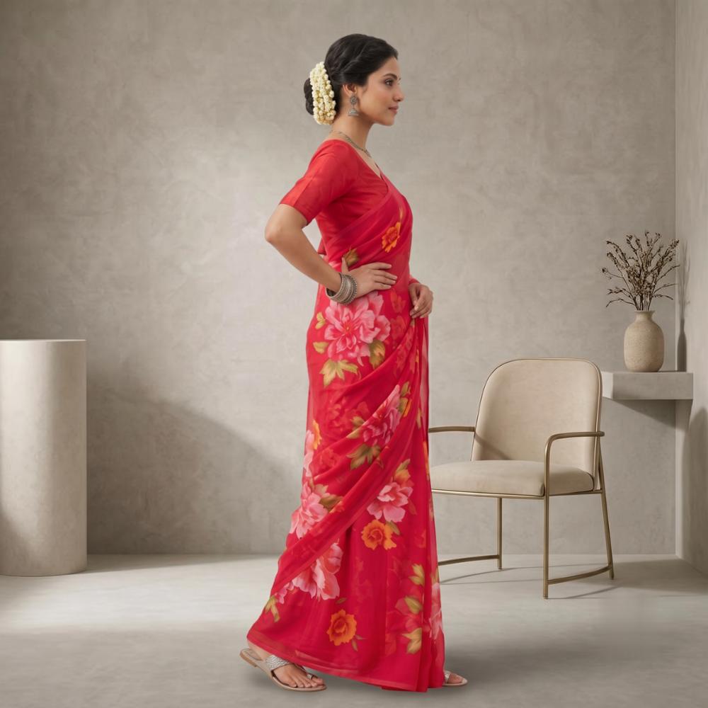 Semi Georgette Printed Saree with Blouse