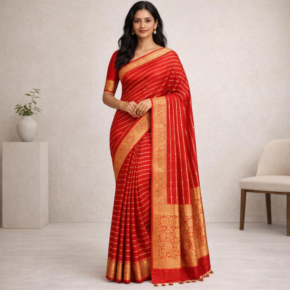 Red Pure Silk Zari Saree with Blouse Piece