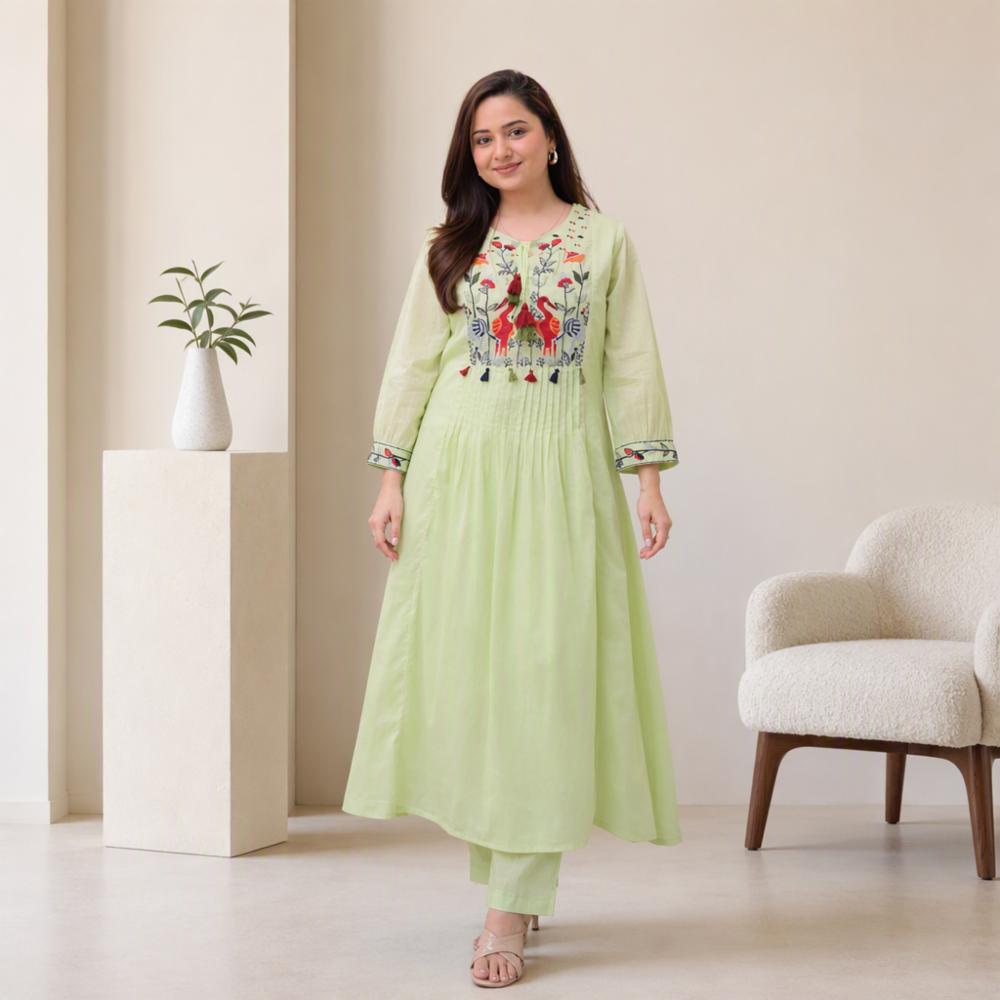 Pure Fine Cotton Embroidery Kurti with Pant Set