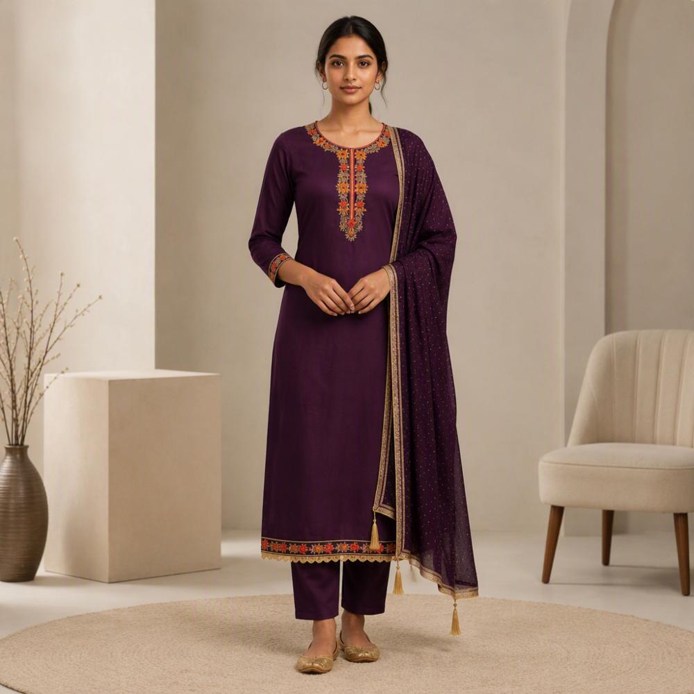 Embroidered Unstitched Cotton Suit with Rayon Cotton Fabric
