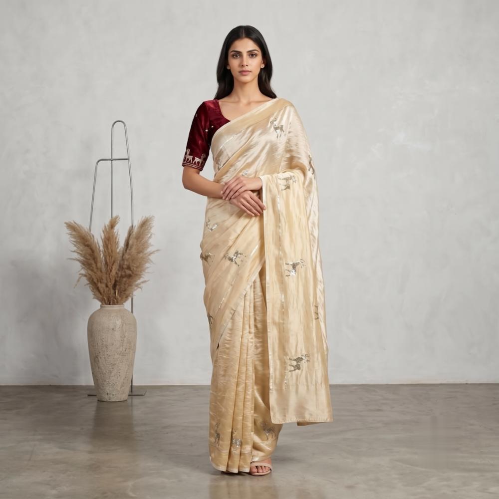 Soft Space Silk Saree with Sequins and Zari Work
