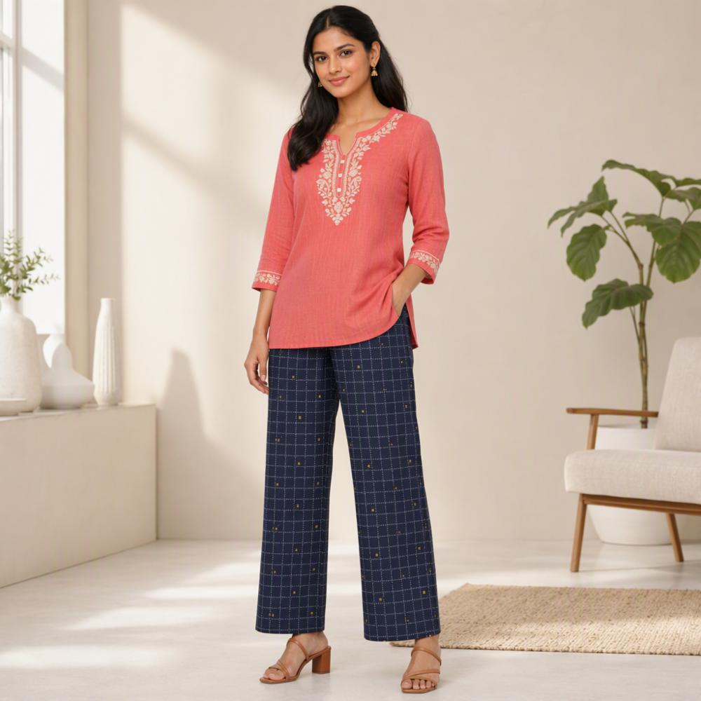 Printed Poly-Cotton Palazzo Pants 