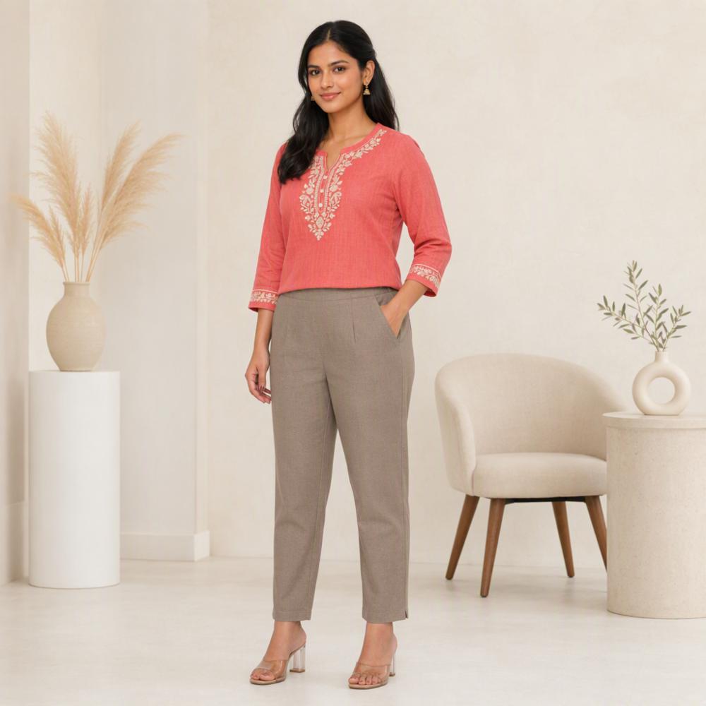 RIVIKA Women's Straight Fit Cotton Flax Pants