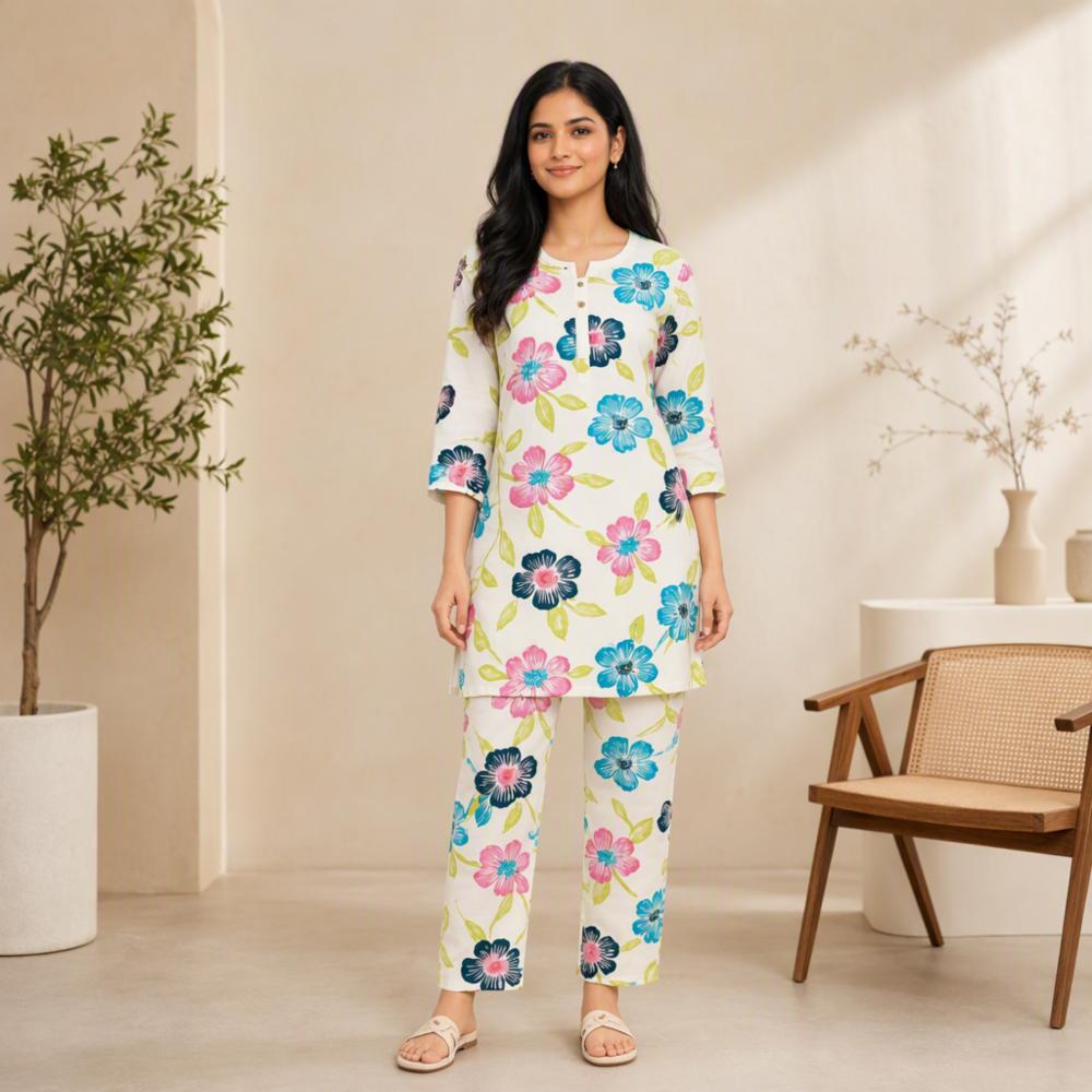 Womenâs Floral Printed Kurta Pant Set