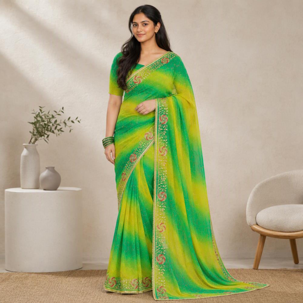 Trending Rajvadi Jhal Work Georgette Saree with Designer Border