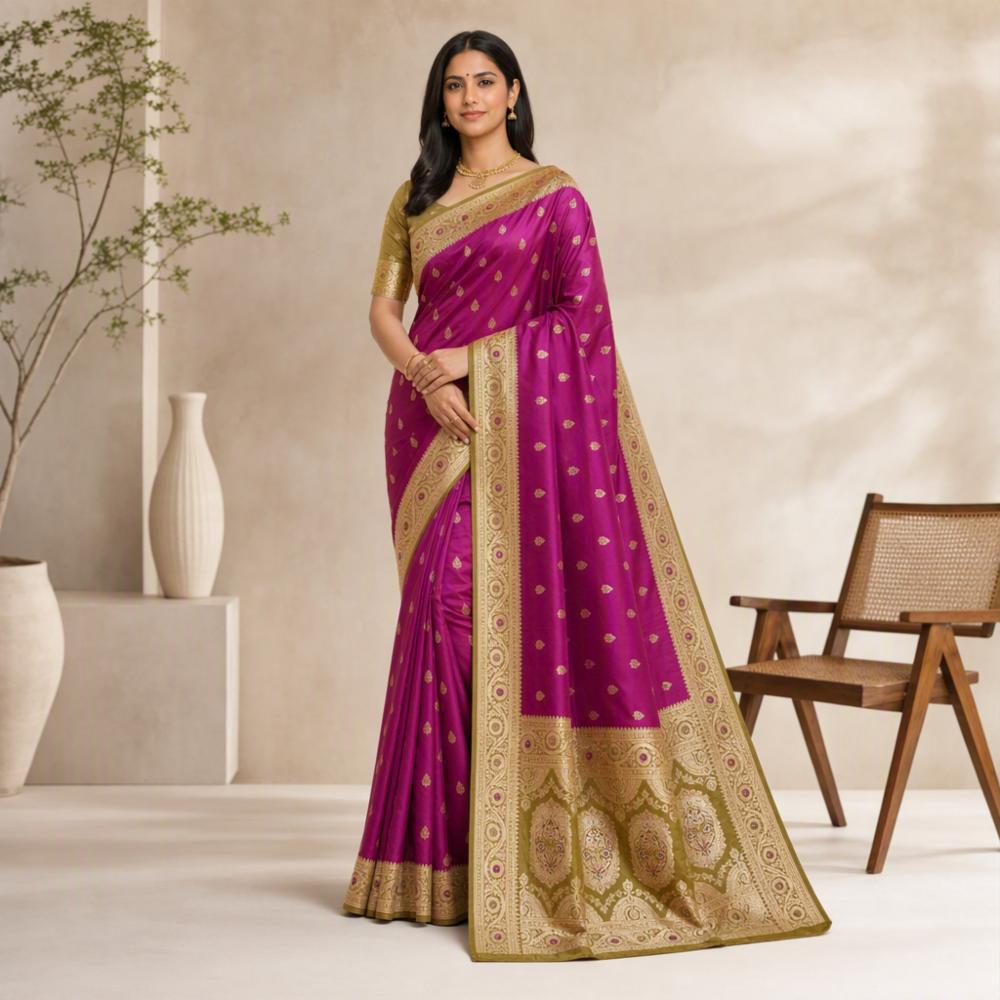 Premium Soft Banarasi Silk Saree with Meenakari Pallu