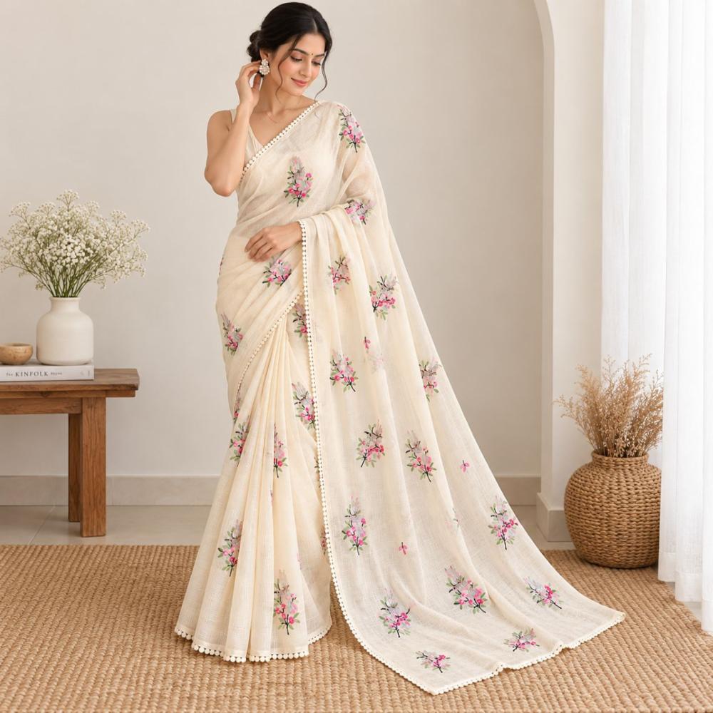 Multi Color Kota Doriya Silk Saree with Rainbow Thread Work and GPO Lace Border