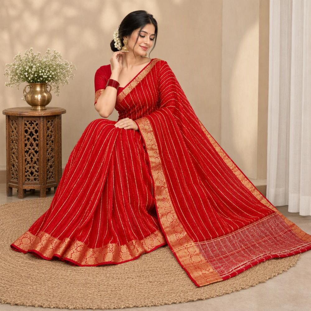 Pure Silk Zari Saree with Lining Zari for Karwa Chauth