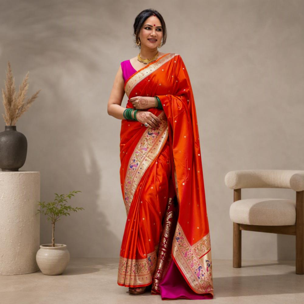 Pure Soft Kanchivaram Pethani Silk Saree with Meenakari Zari Weaving
