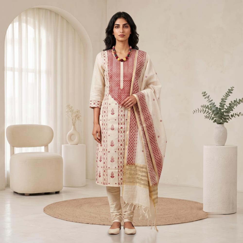 Pure Jute Embroidered Salwar Suit with Dupatta