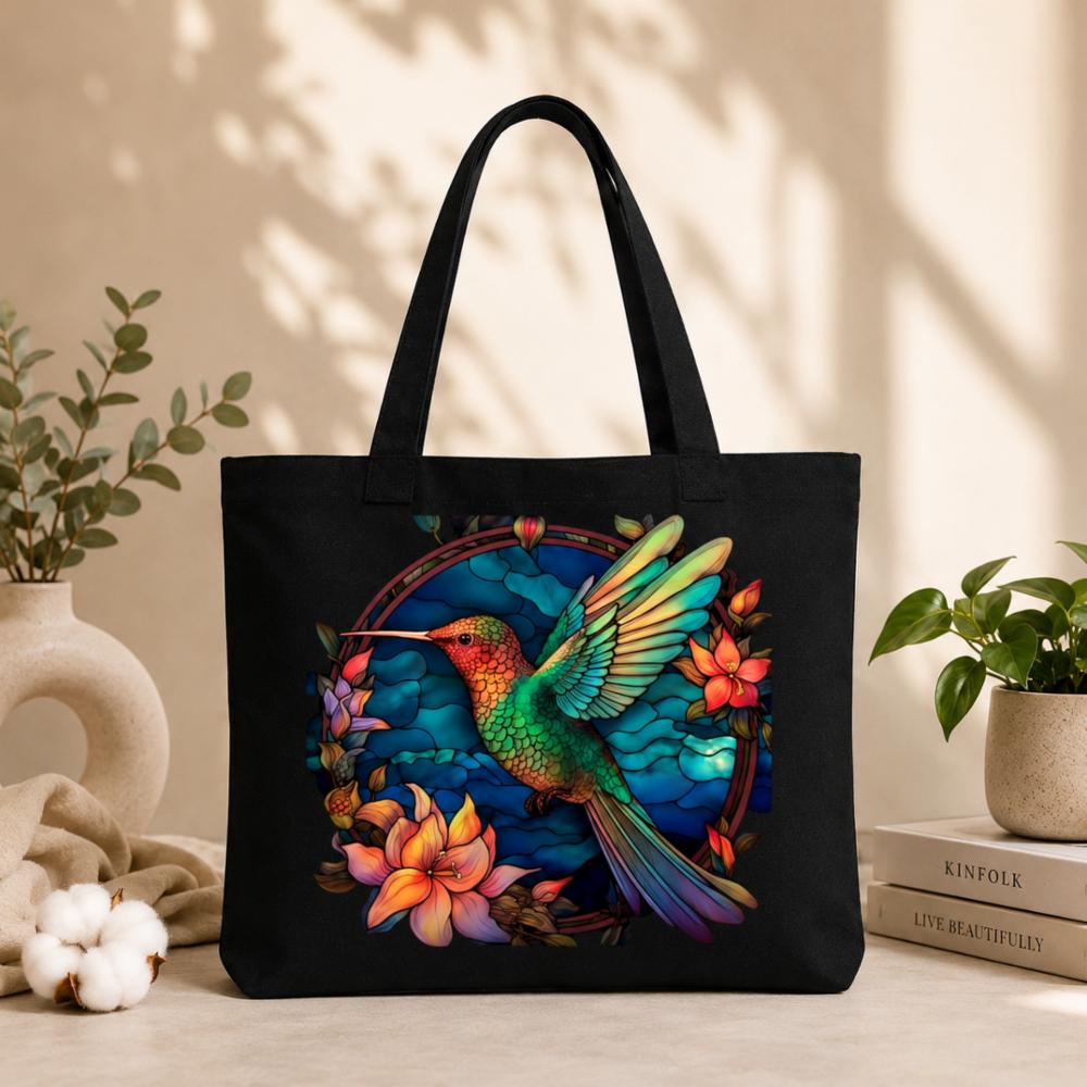 Black Hummingbird Printed Tote Bag for Women