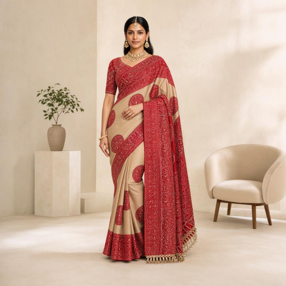 Pure Arjakh Japan Satin Viscose Silk Saree with Mirror Work