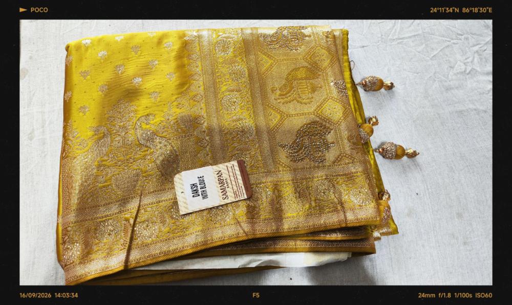 Mustard Yellow Gold Zari Woven Saree | Heavy Designer Border & Pallu | Festive & Wedding Collection