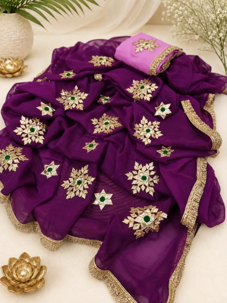 Half Chiffon Gotta Saree with Matching Blouse