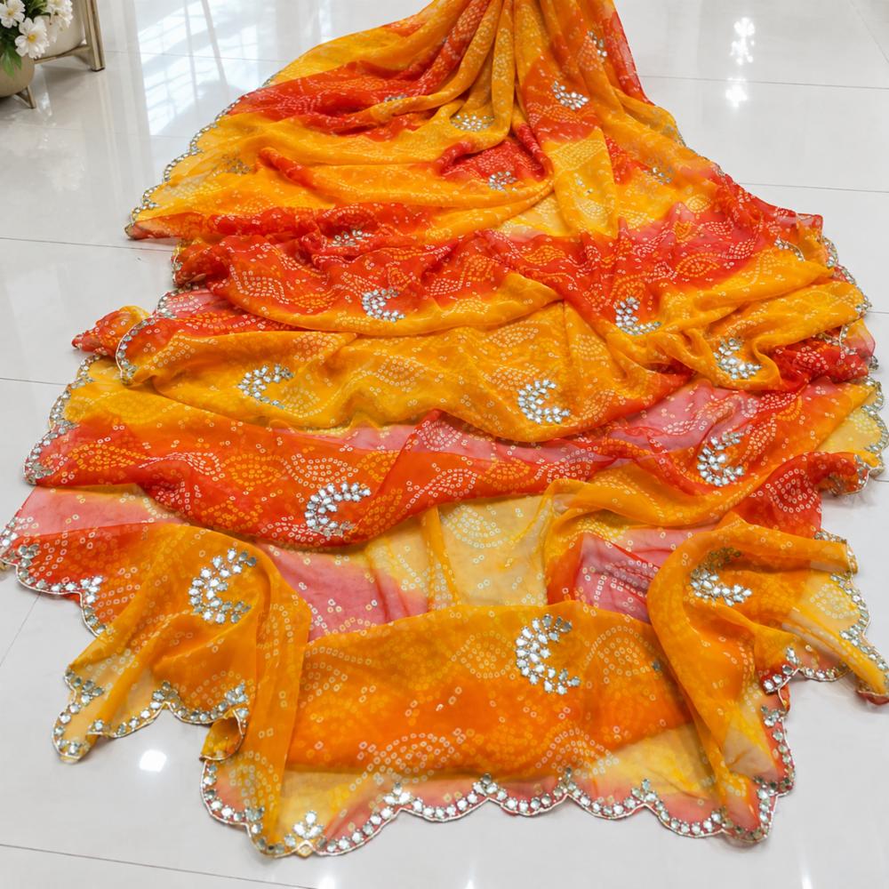 Pure Georgette Bandhej Silk Saree with Hand Work Border and Multicolor Dye
