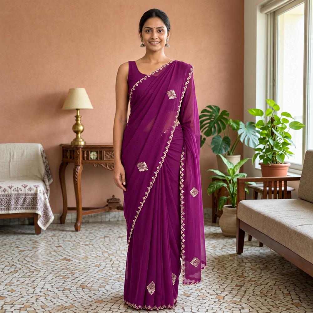 Georgette Saree with Kutdana Hand Work and Blouse Piece