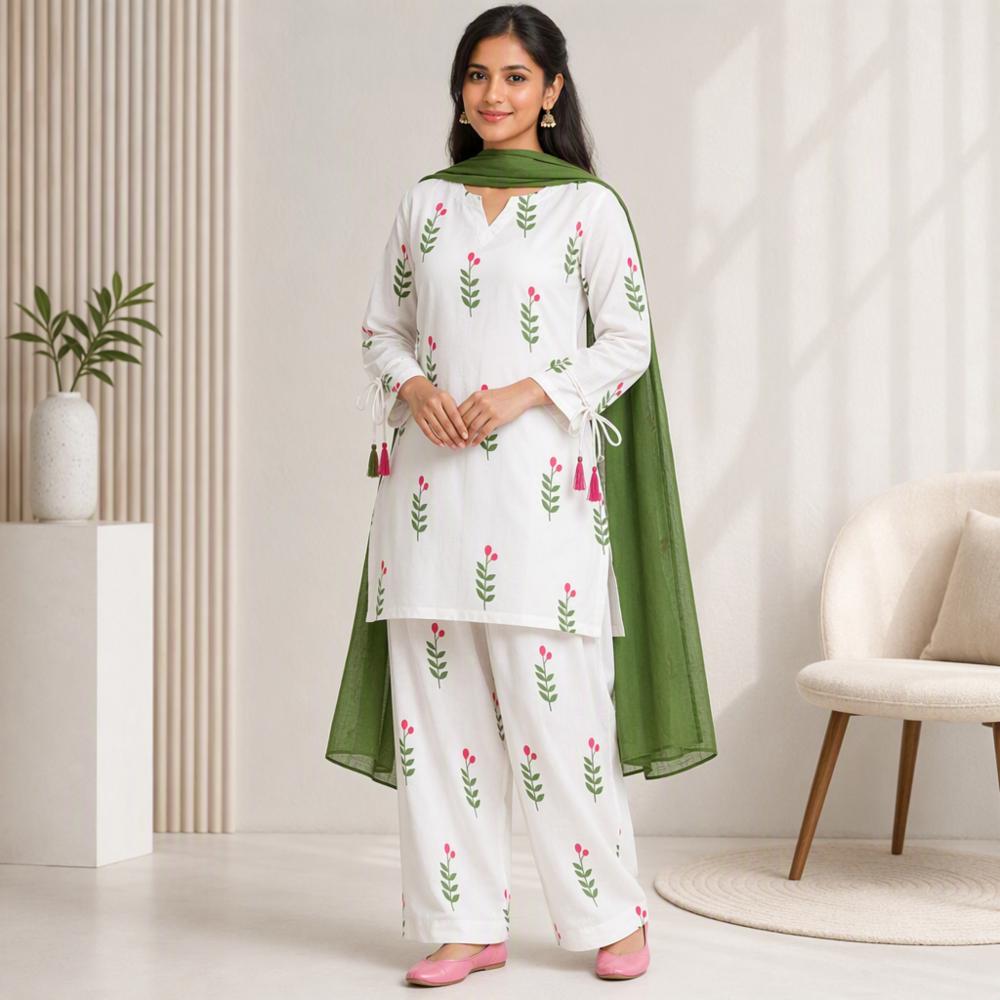 Magic Cotton Kurti Palazzo Set with Nazmin Dupatta