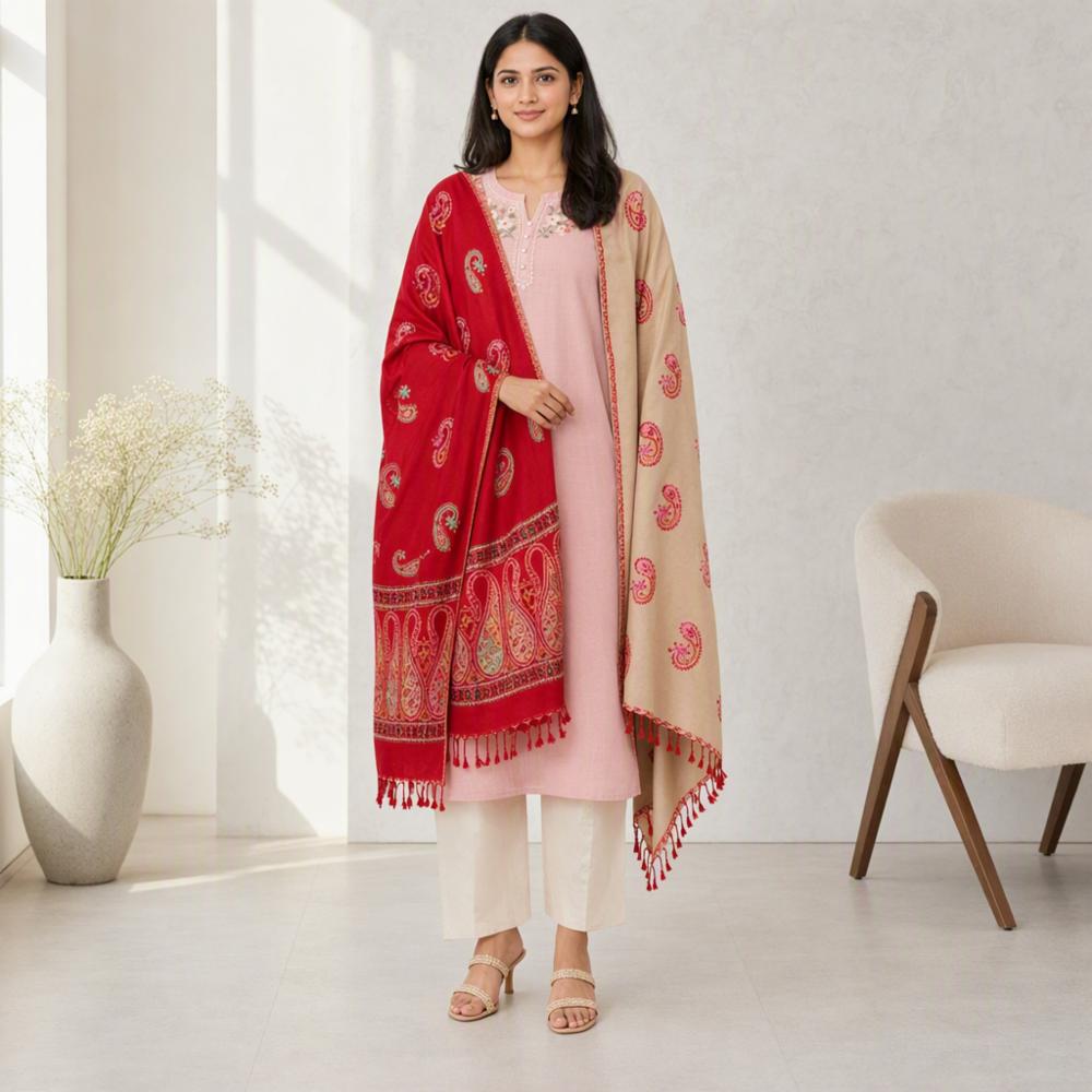 Pashmina Short Shawl with Thread Tassels