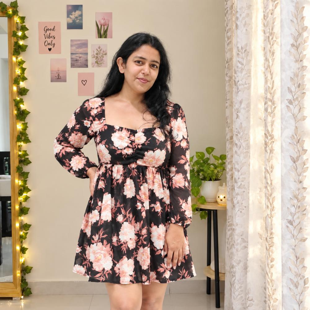 Floral Printed Georgette Long Dress