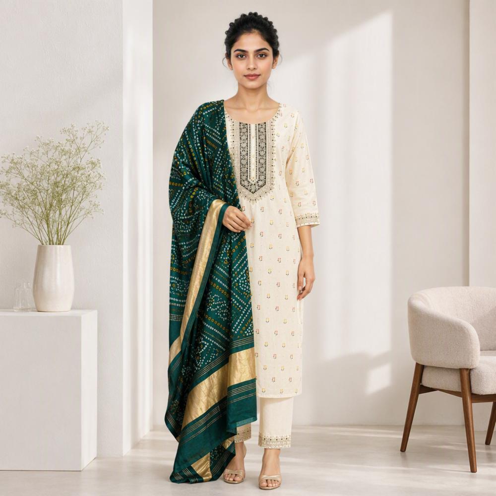 Cotton Silk Kurta Pant Dupatta Set