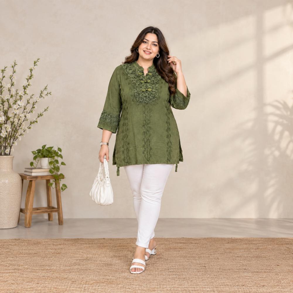Rayon Embroidery Patch Tunic Top for Women