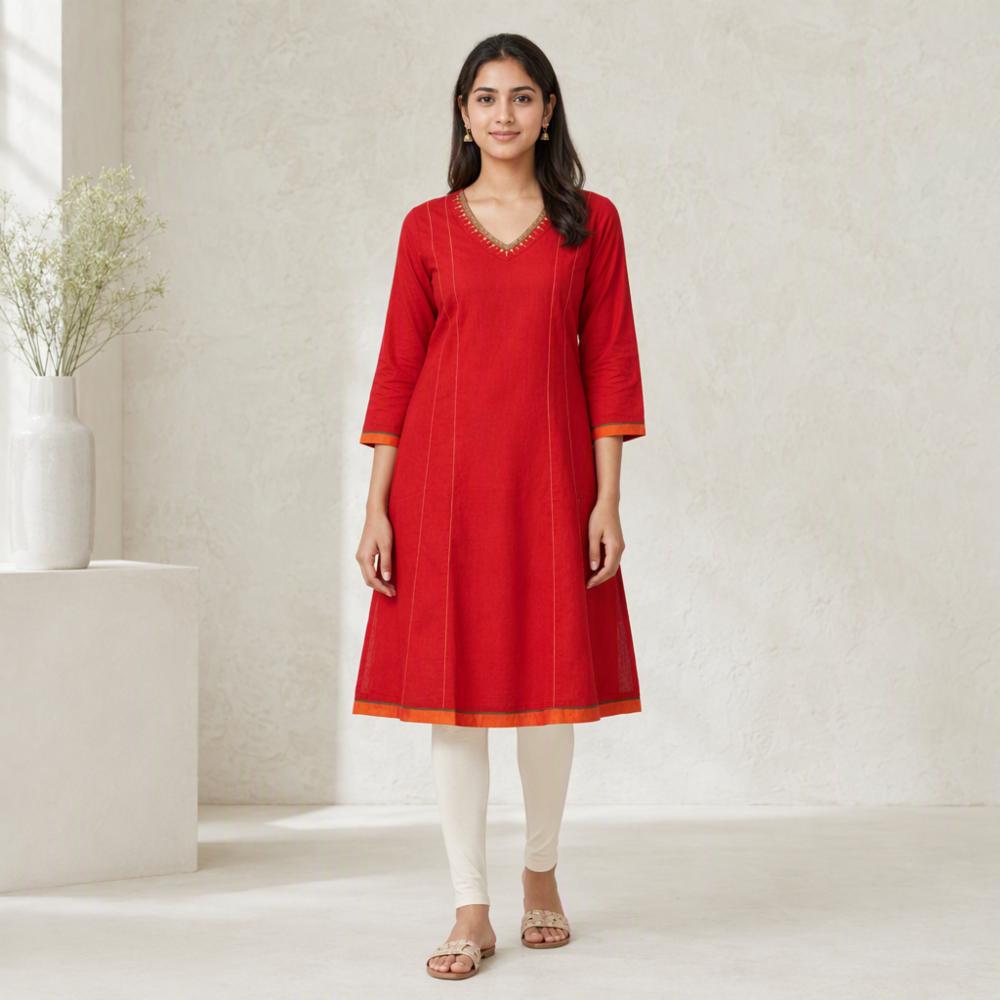 Red Pure Cotton Kurti