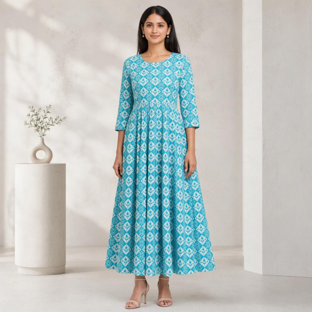 Sky Blue Cotton Umbrella Kurti