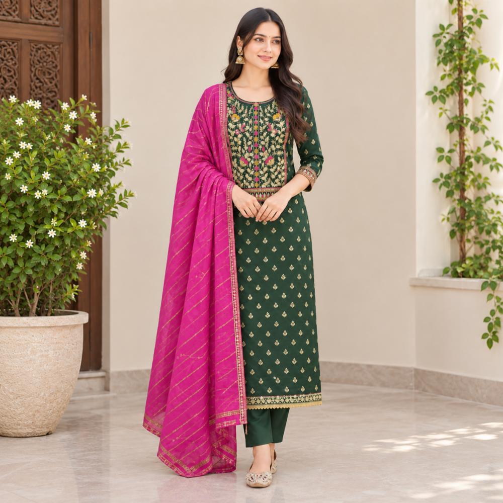 Banarasi Look Gottapatti Work Unstitched Suit with Designer Dupatta