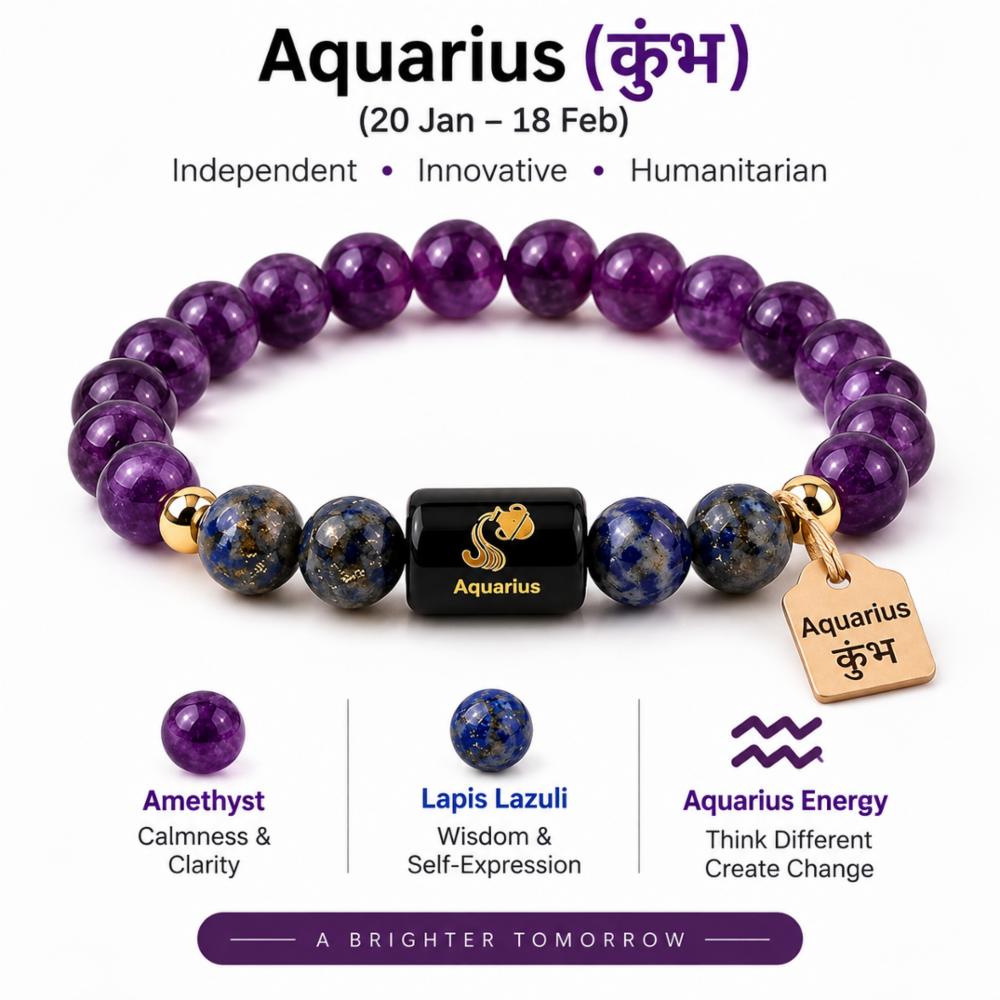 Aquarius Certified Crystal Astrology Bracelet, Unisex