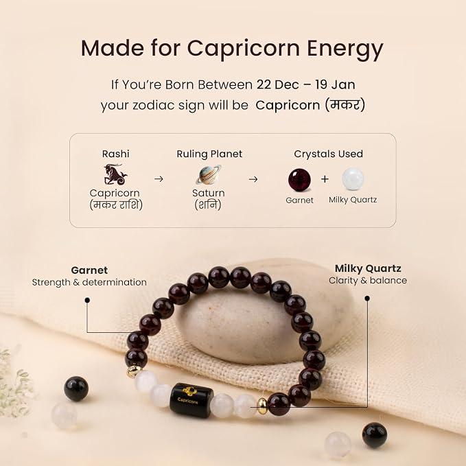 Capricorn Garnet & Milky Quartz Bracelet â Zodiac Stone Bracelet