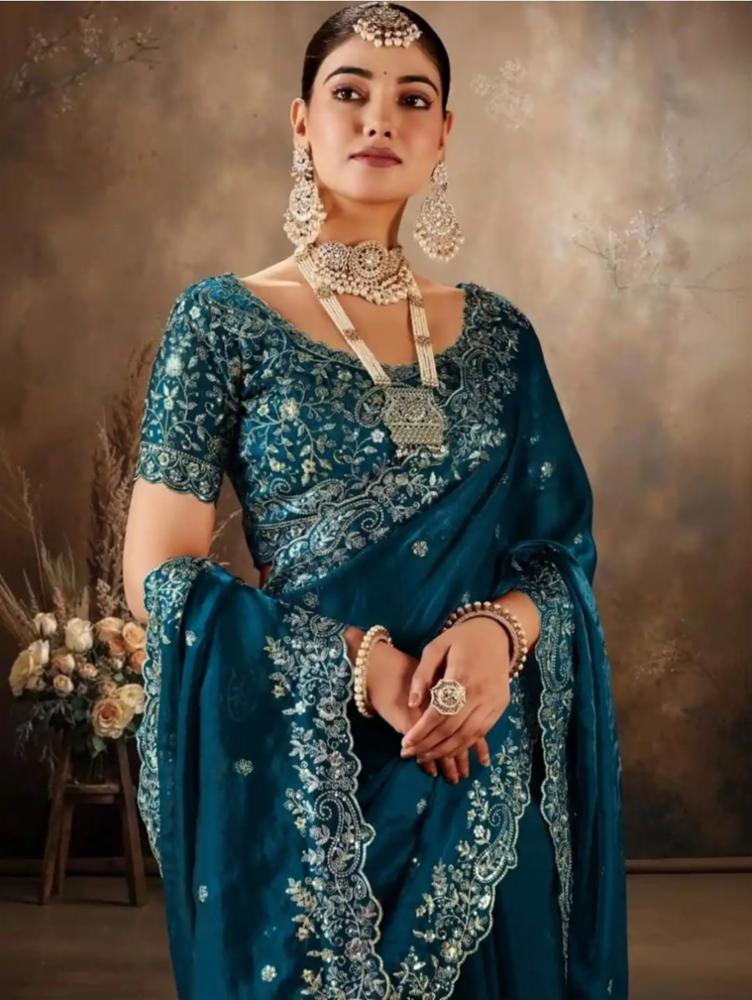 Women's Fandy Silk Saree with Embroidered Blouse Piece