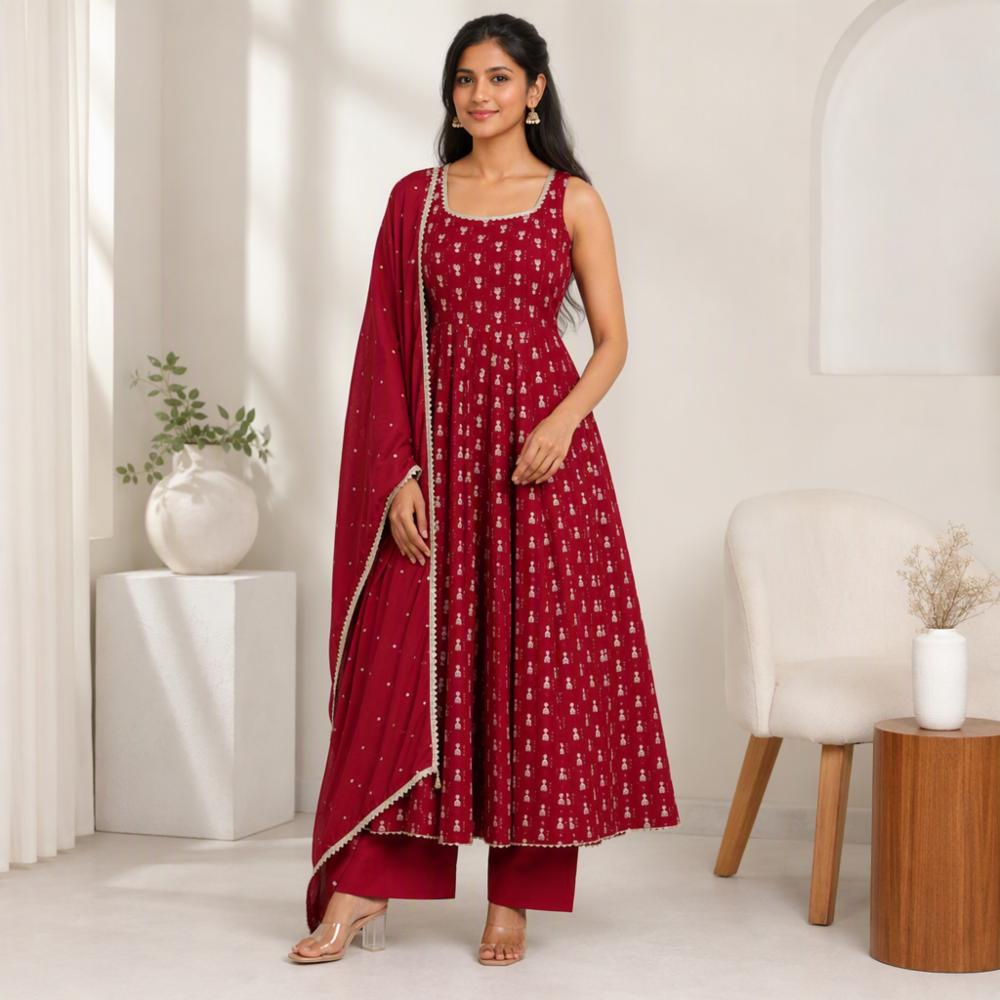 Embroidered Pur Chinon Gown Set