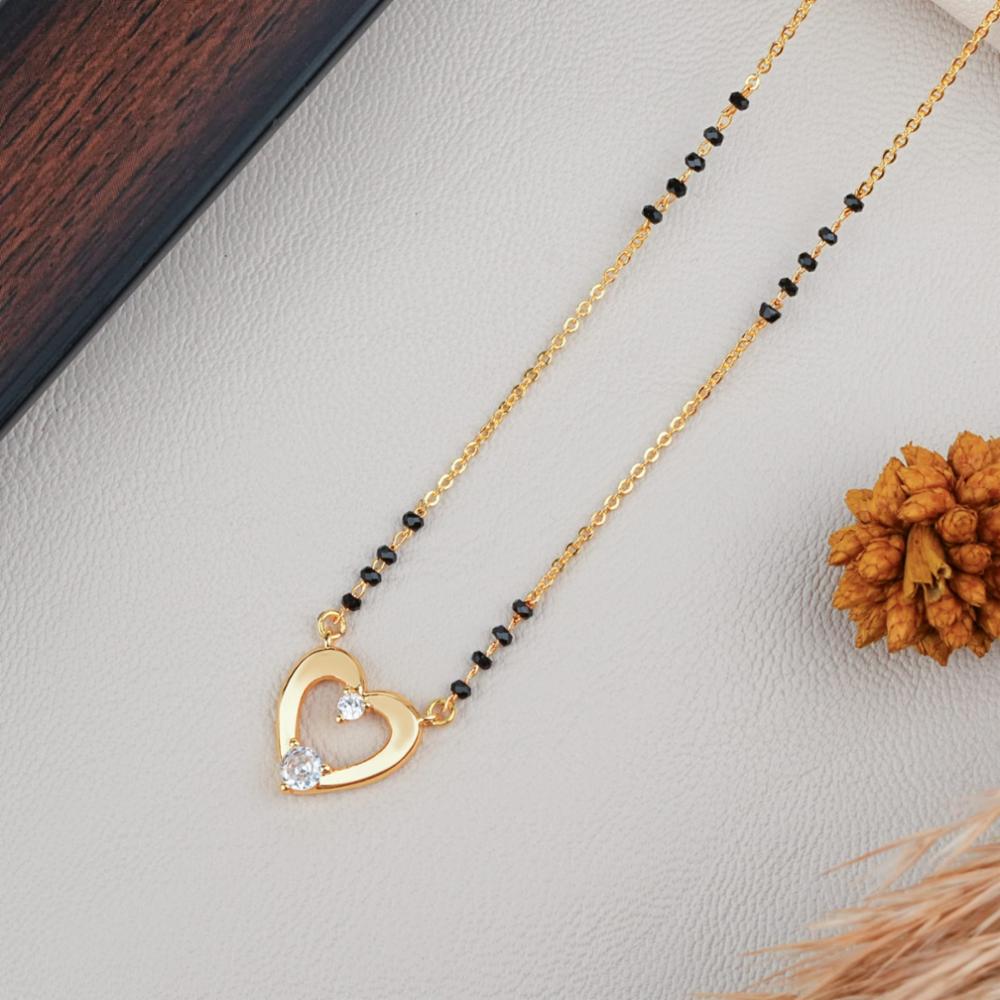 Heart Diamond Motif Mangalsutra with Black Beads Chain