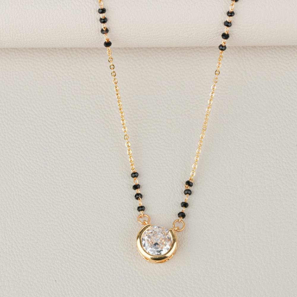 Black Beaded Pendant Mangalsutra Necklace with CZ Stone Pendant