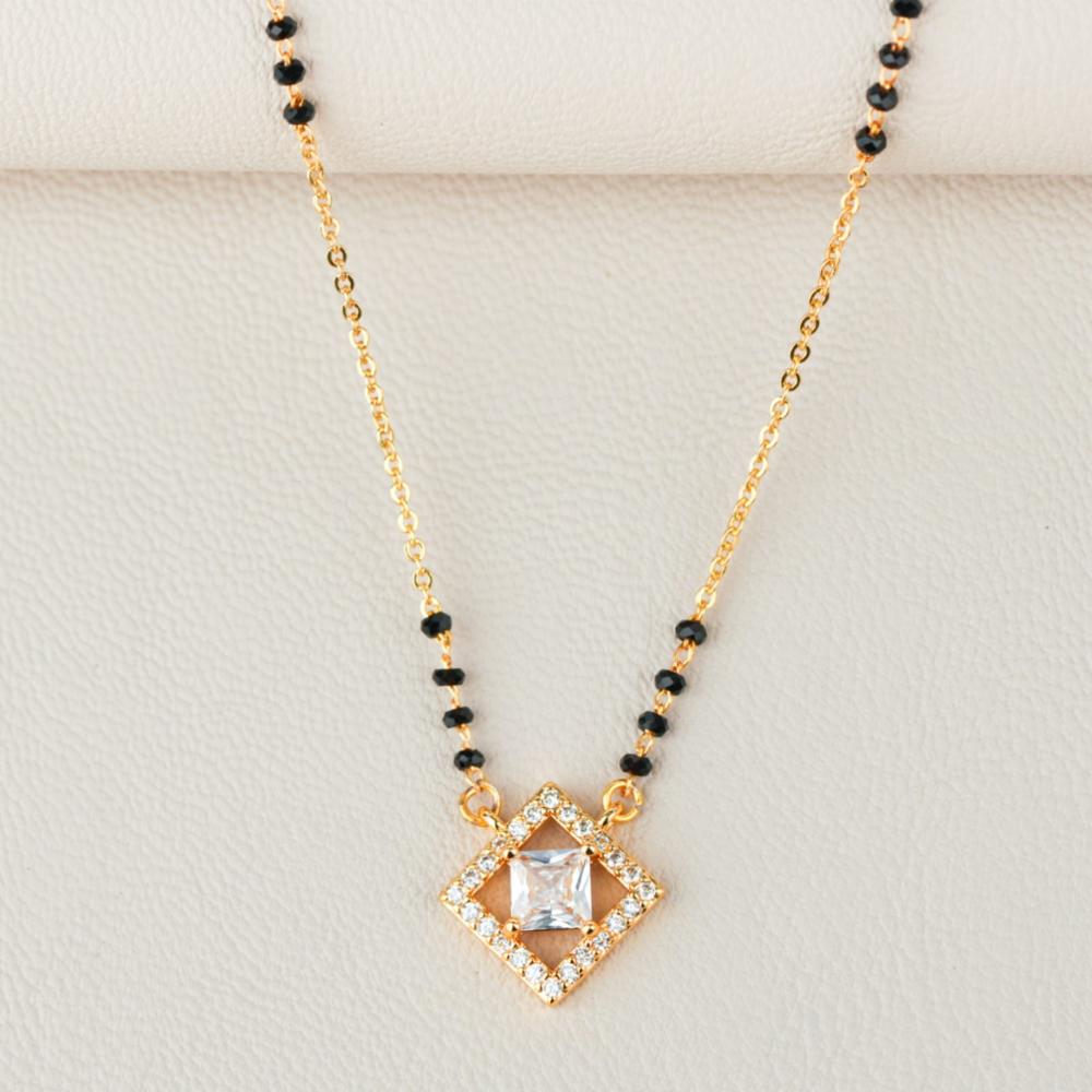 Gold Plated Beads Mangalsutra Necklace with Crystal Pendant for Women