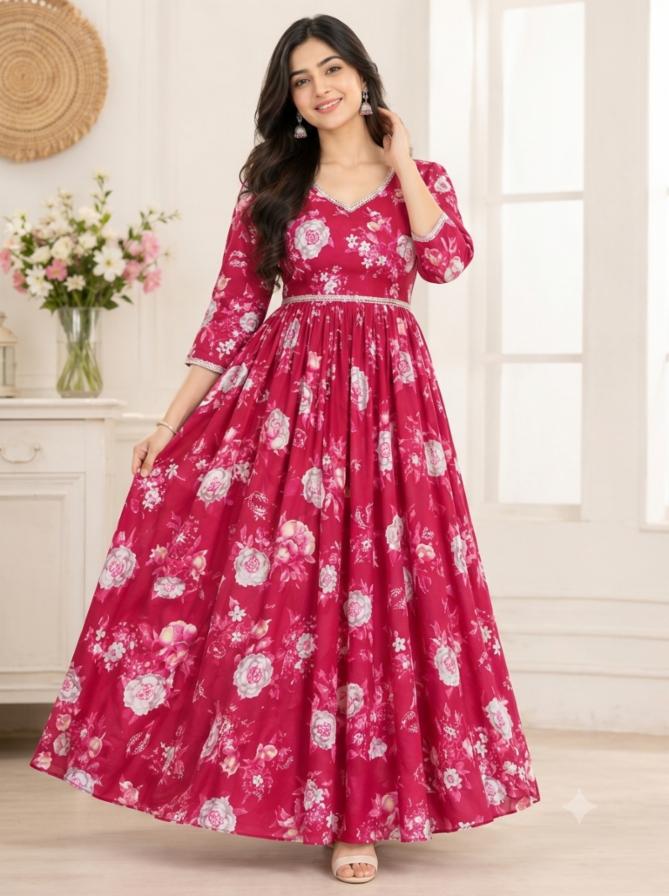 White - Red Heart Print Georgette Crepe Gown