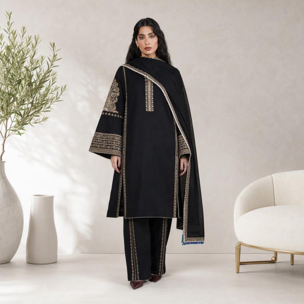 Pakistani Pure Cotton Embroidered 3 Piece Suit with Embroidered Kota Checks Dupatta