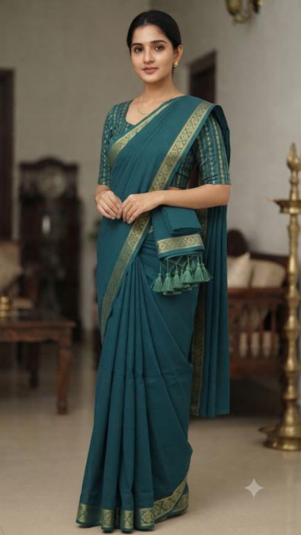 Pure Mul Cotton Saree With Elegant Golden Woven Border
