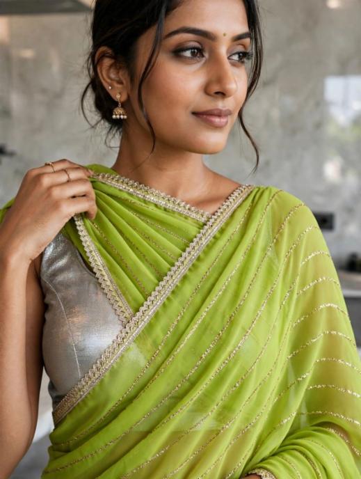 Women's Party Wear Embroidered Lehariya Saree with Art Silk Blouse