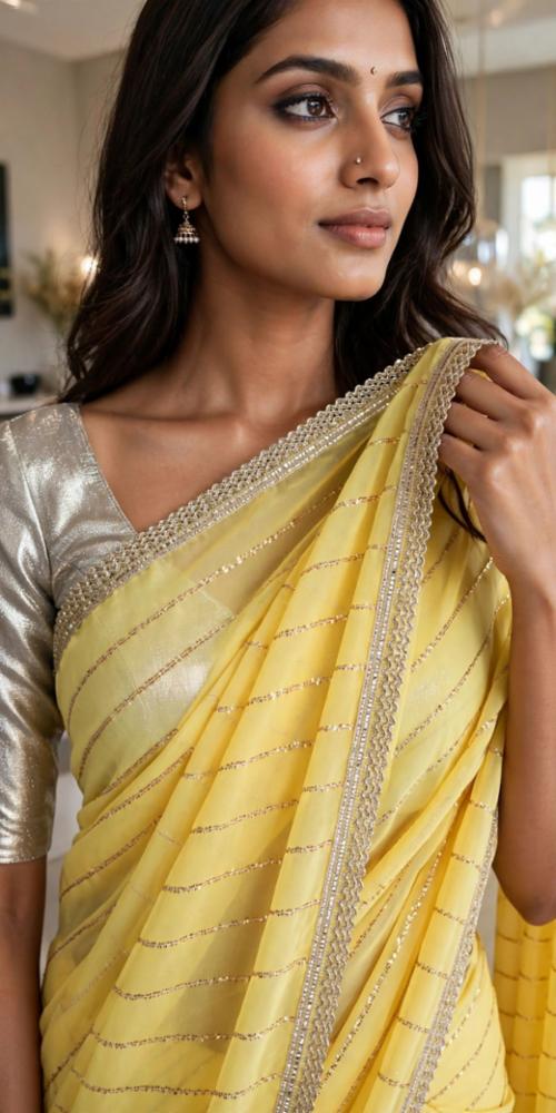 Women's Party Wear Embroidered Lehariya Saree with Art Silk Blouse