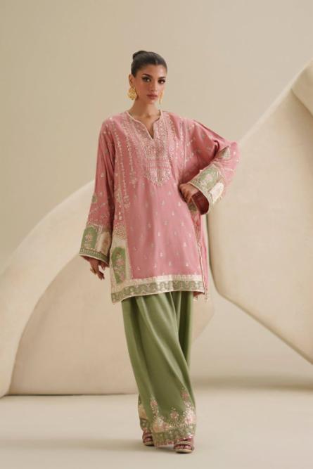 Pakistani Embroidered 3 Piece Festive Rayon Satin Suit Set with Sequin Dupatta